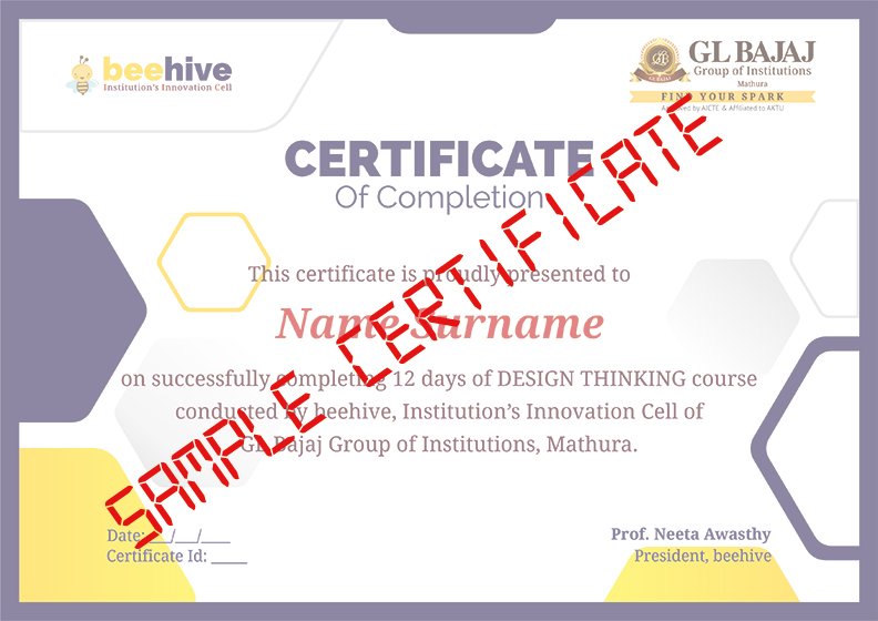 Sample Certificate - Design Thinking | beehive, GL BAJAJ, Mathura