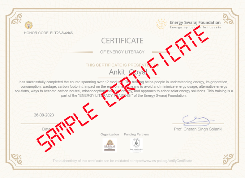 Sample Certificate - Energy Efficiency | beehive, GL BAJAJ, Mathura